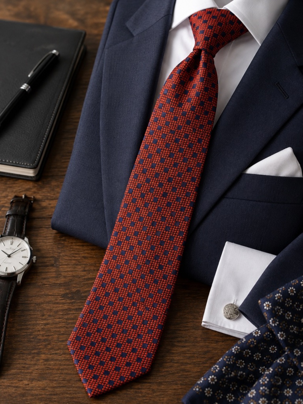 Van Heusen Red and Blue Micro-Check Silk Tie